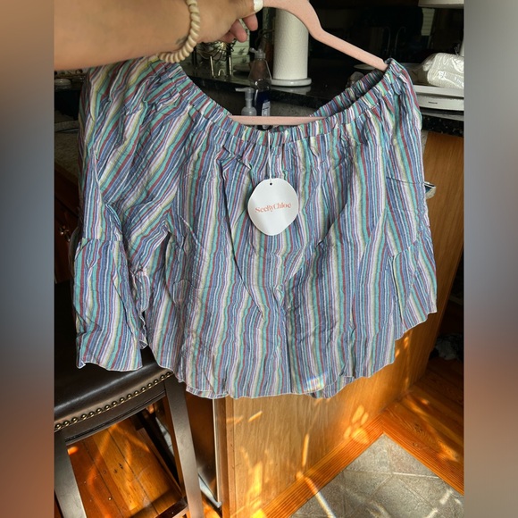 See by Chloe Off the Shoulder Striped Linen Top - Picture 1 of 8
